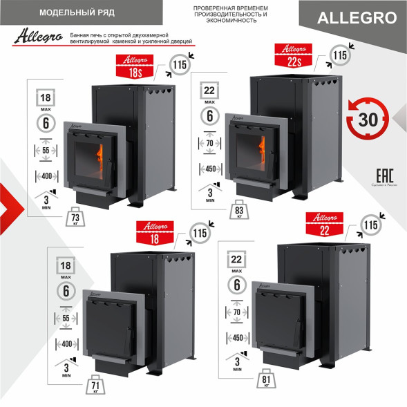 Печь-каменка ALLEGRO 14S (Аллегро 14S) конвекционная со стеклом